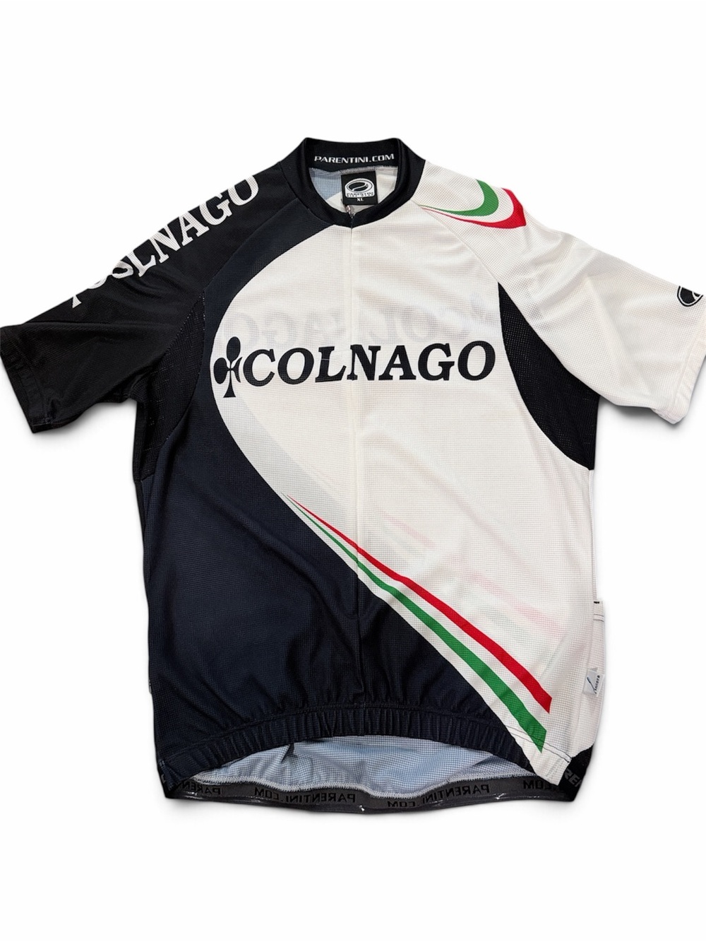 Parentini Men’s Short Sleeve Cycling Jersey - Black & White with Italian Stripe